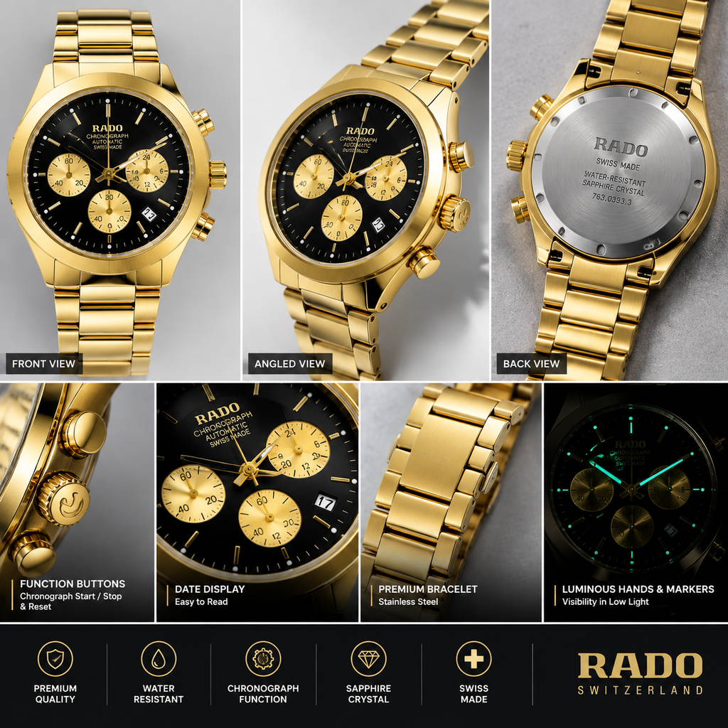 RADO Gold Chronograph Black Dial Men’s Watch