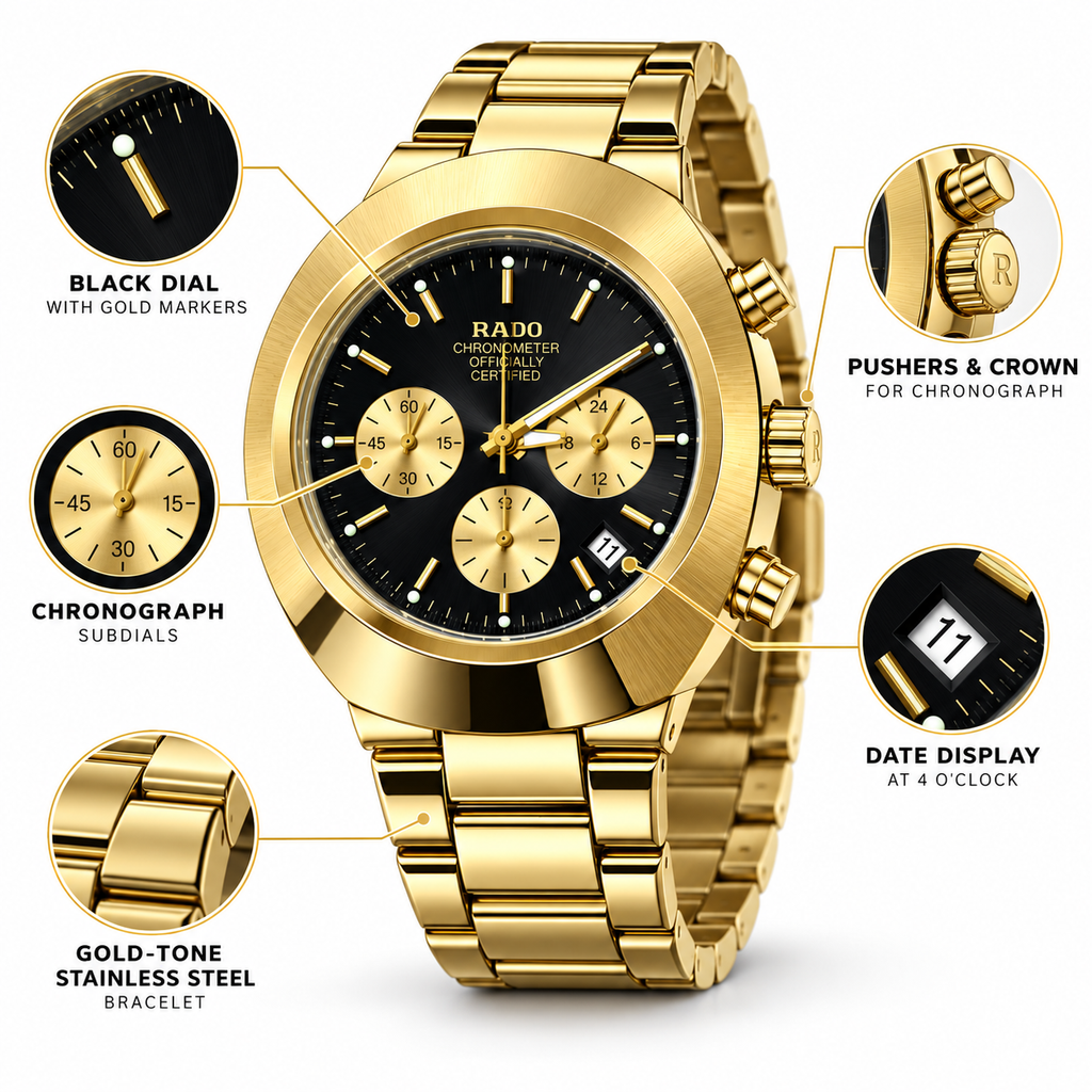 RADO Gold Chronograph Black Dial Men’s Watch