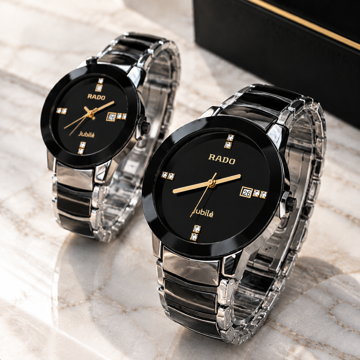 RADO Jubilé Luxury Black & Gold Watch – Premium Stainless Steel Bracelet