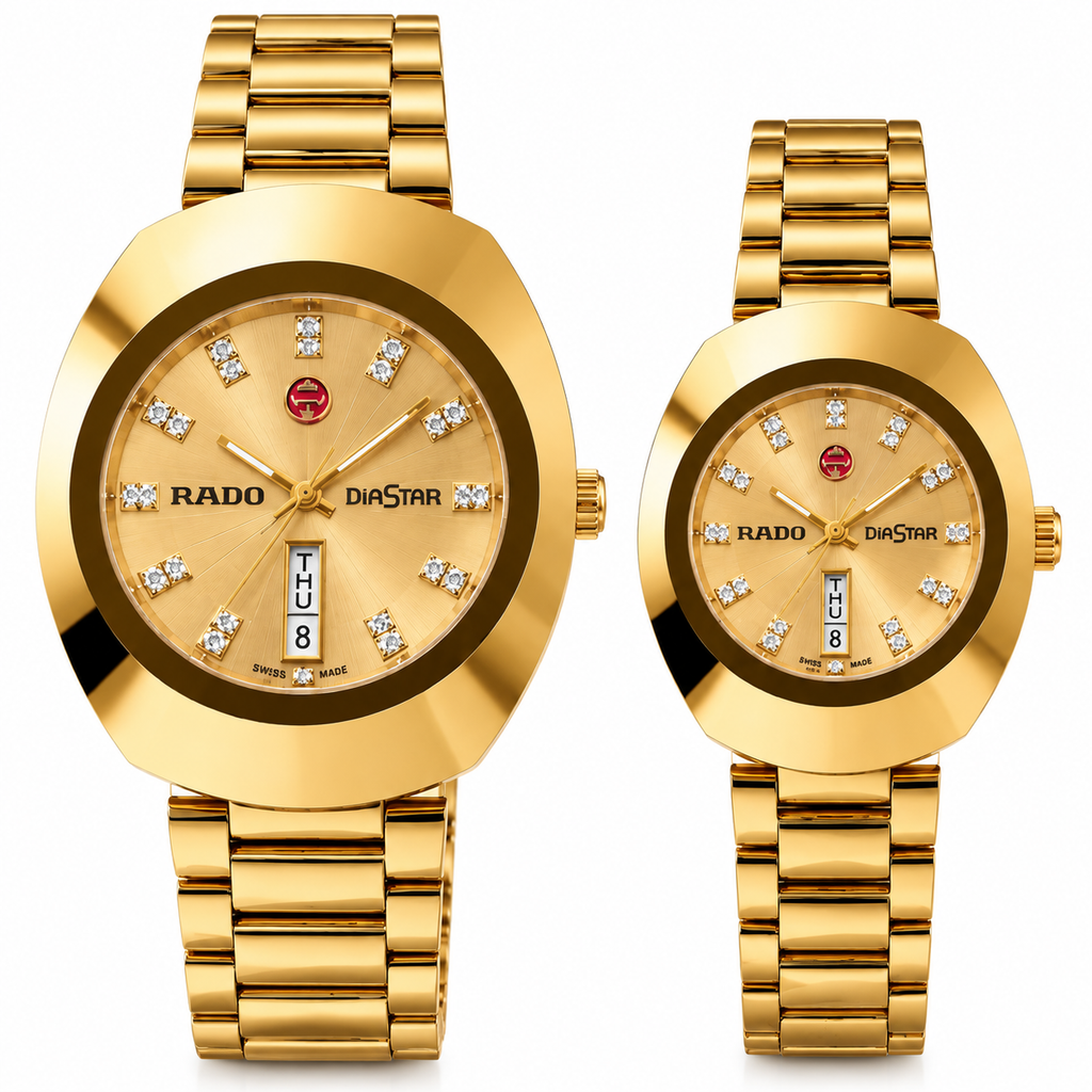 RADO DiaStar His & Hers Gold Watch Set – Luxury Matching Couple Watches
