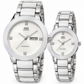Q&Q His & Hers White & Silver Watch Set – Matching Couple Watches