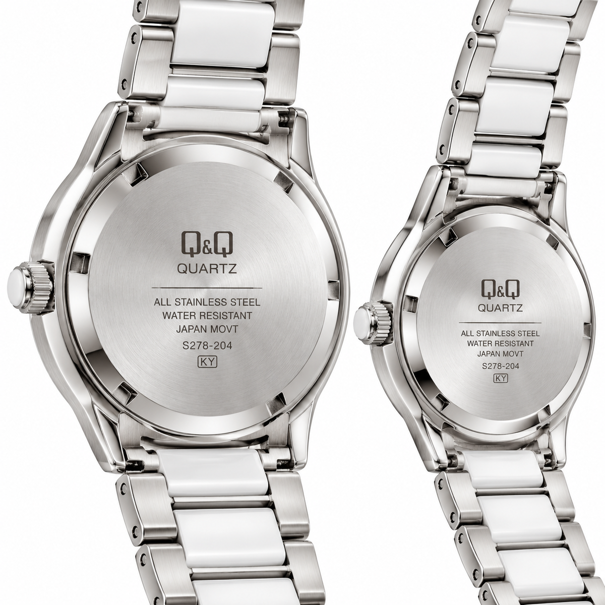 Q&Q His & Hers White & Silver Watch Set – Matching Couple Watches